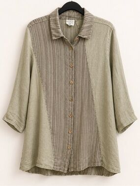 CLICK by CMC 100% Linen Striped Button Front Tunic Made in USA Medium Vintage